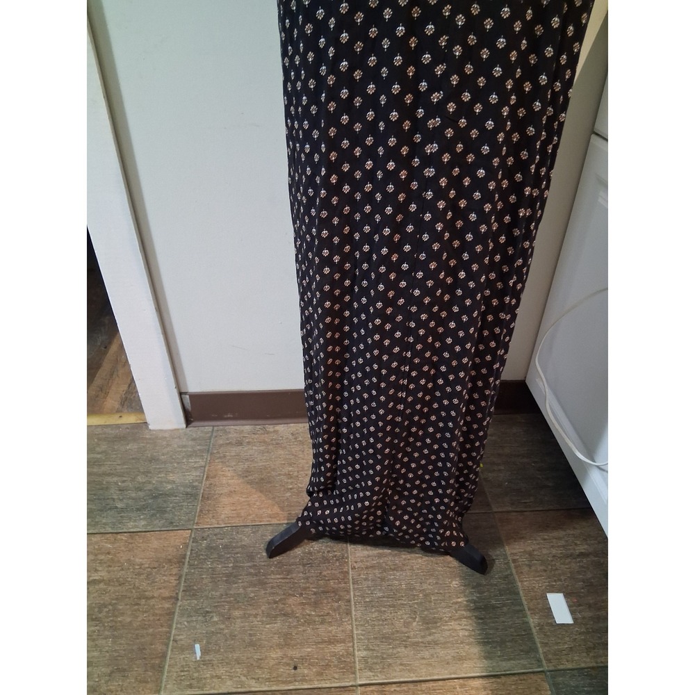 Lulus Black Floral Medallion V-Neck Maxi Dress Spaghetti Strap Pockets M/L NEW - Picture 5 of 6